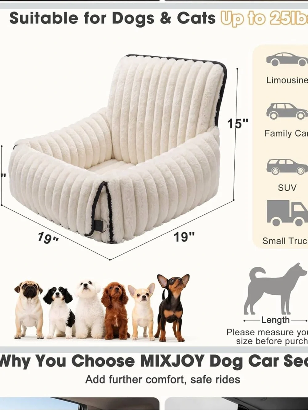 MixJoy 6-in-1 Dog Car Seat for Small/Medium Dogs up to 25 lbs. New